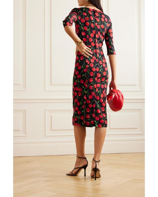 Dolce & Gabbana Red Printed Stretch-Silk Charmeuse Midi Dress