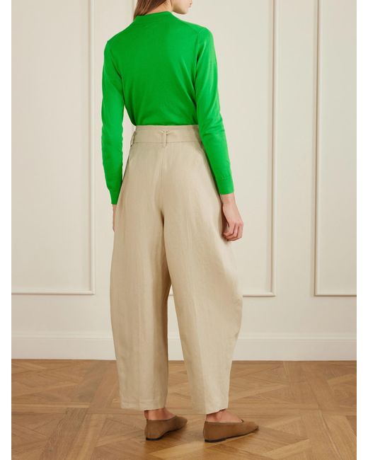 Polo Ralph Lauren Natural Belted Wrap-Effect Pleated Linen Tapered Pants