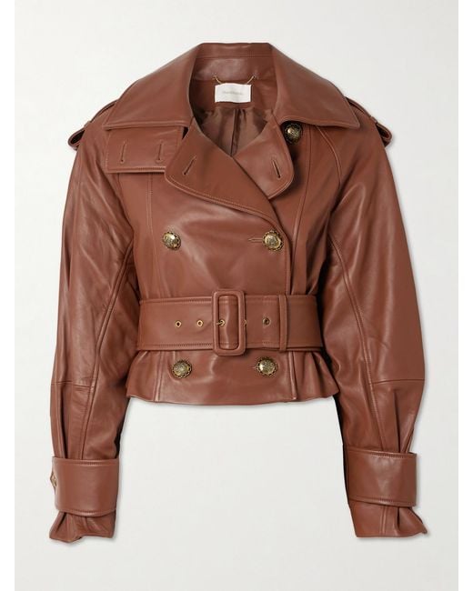 Zimmermann Brown Hypnotic Belted Cropped Leather Jacket