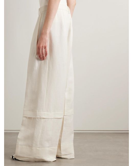 Khaite White Linden Tiered Frayed Linen Pants