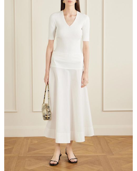 Theory White Pointelle-Knit Crepe T-Shirt