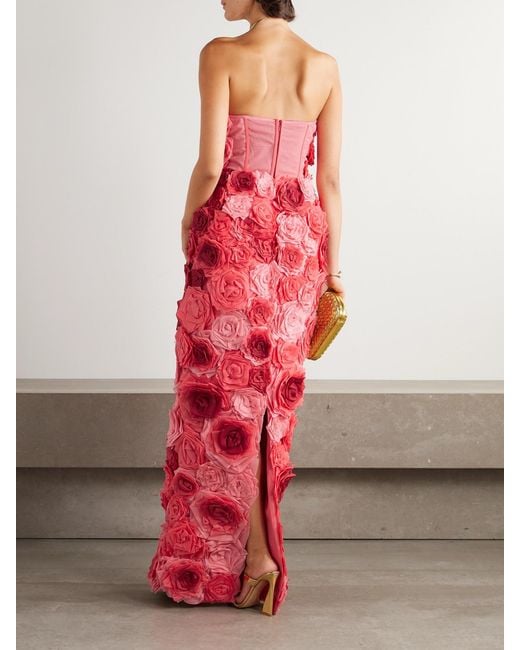 Erdem Red Embellished Off-The-Shoulder Silk-Chiffon Gown