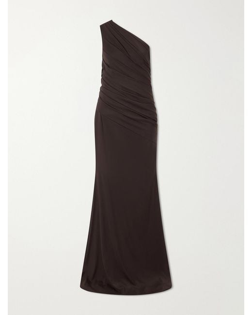 Alex Perry Gray One-Shoulder Gathered Jersey Gown