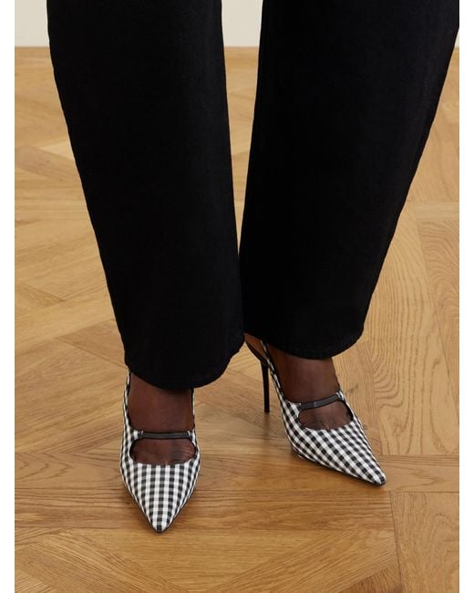 Alaïa Metallic 90 Checked Leather-Trimmed Canvas Slingback Pumps