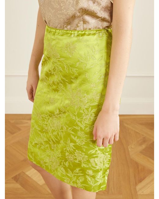 Saint Laurent Yellow Floral-Brocade Midi Skirt