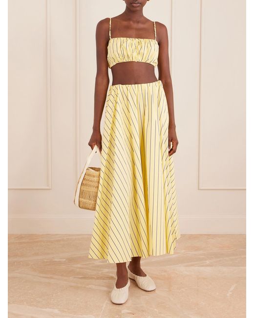Staud Yellow Milano Striped Cotton-Blend Maxi Skirt