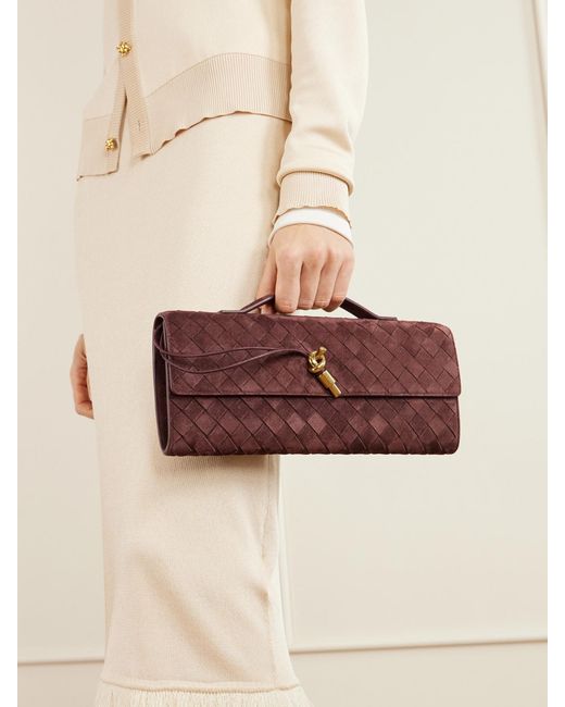 Bottega Veneta Brown Andiamo Intrecciato Suede Clutch
