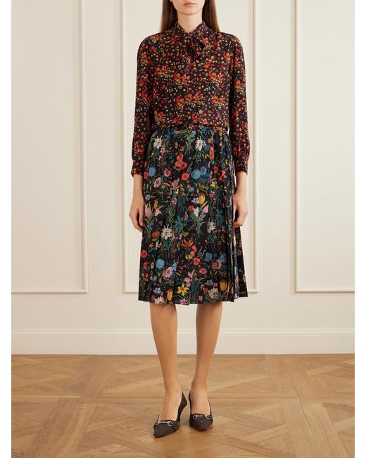 Gucci Red Floral-Print Silk-Crepe Shirt