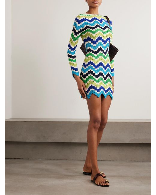 Escvdo Blue Victoria Scalloped Crocheted Cotton Mini Dress