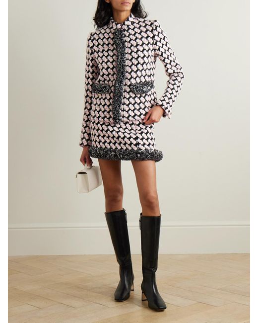 Emilio Pucci White Jacke Aus Tweed Aus Einer Wollmischung Mit Fransen