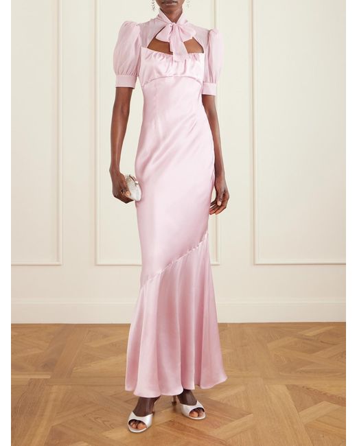 Alessandra Rich Pink Pussy-Bow Silk-Satin And Georgette Gown