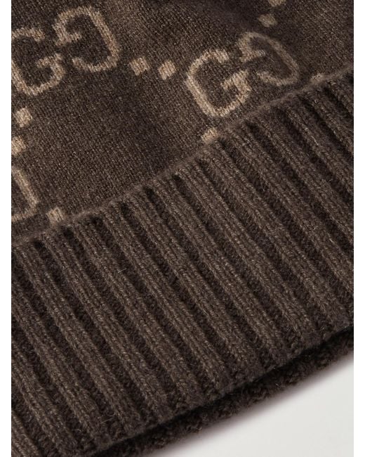 Gucci Brown Beanie Aus Kaschmir Mit Jacquard-Muster