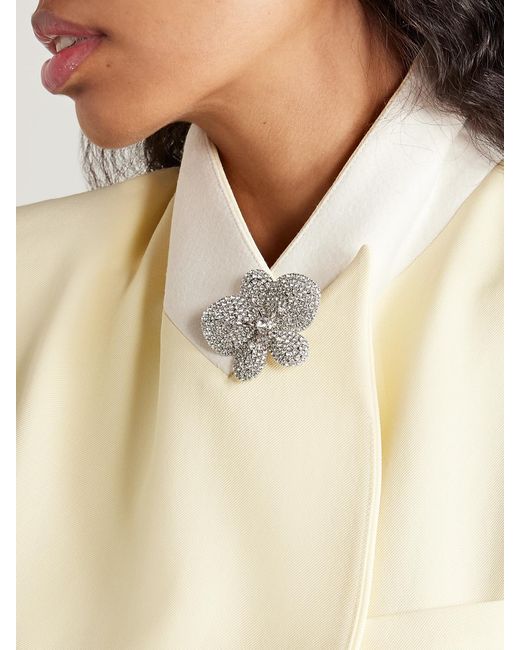 Jennifer Behr White Kiarra Rhodium-Plated Crystal Brooch