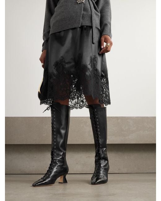 Aeyde Black Mavis Kniehohe Schnürstiefel Aus Leder