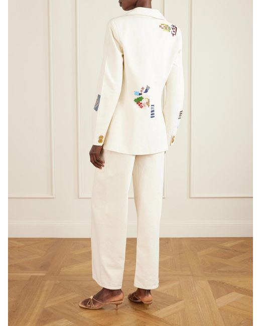 Alix Of Bohemia Natural Afternoon Abstract Tile Bead-Embellished Silk Blazer