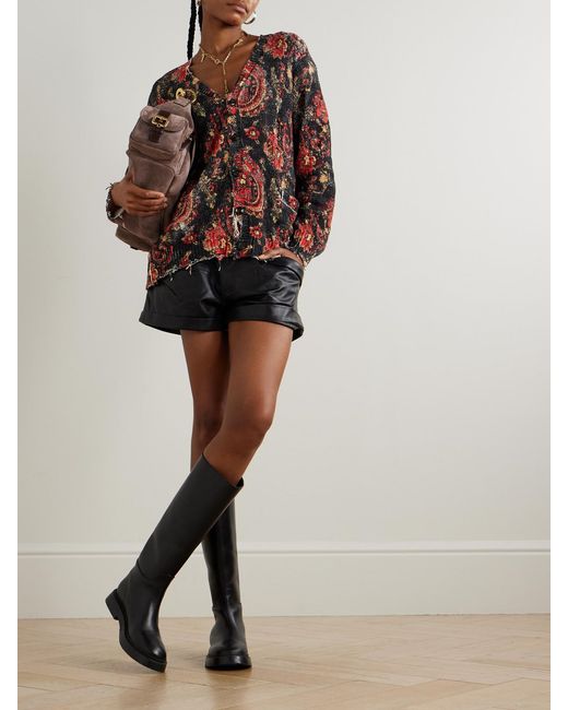 R13 Red Boyfriend Distressed Printed Cotton Cardigan