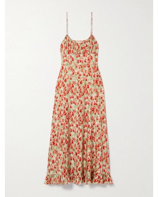 Doen White Rosaria Floral-Print Silk-Blend Midi Dress