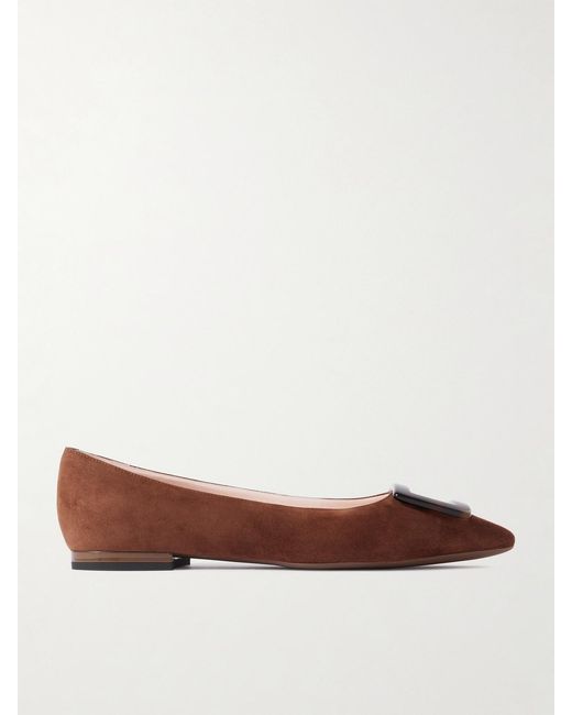 Roger Vivier Brown Gommettine Buckled Suede Ballet Flats