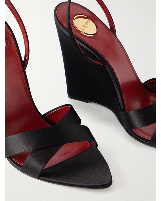Saint Laurent Black Lydia Satin Wedge Sandals