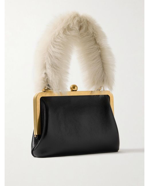 Khaite White Lilith Shearling-Trimmed Leather Tote