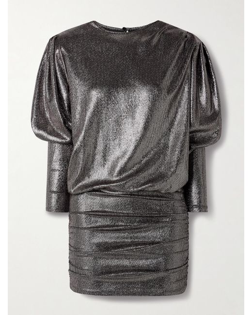 Isabel Marant Gray Britany Minikleid Aus Metallic-Stretch-Jersey Mit Raffungen