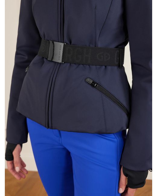 Goldbergh Blue Hida Hooded Belted Plush-Trimmed Padded Down Ski Jacket