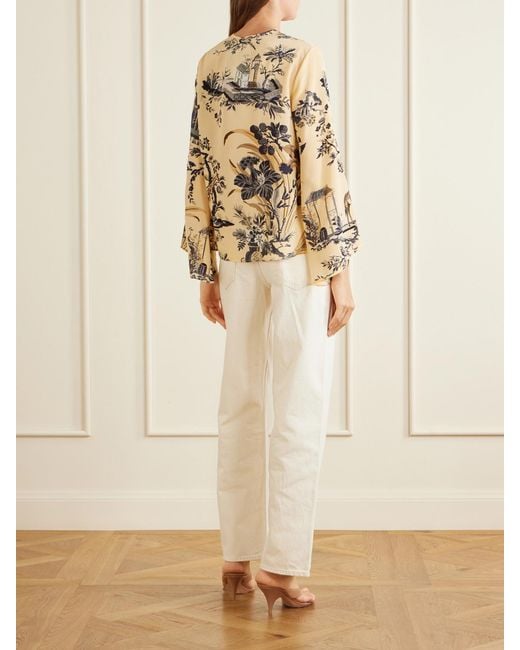 Etro Metallic Floral-Printed Silk Crepe De Chine Blouse