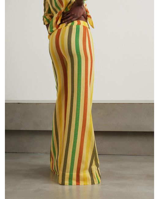 Suzie Kondi Yellow Elira Striped Cotton-Gauze Wide-Leg Pants