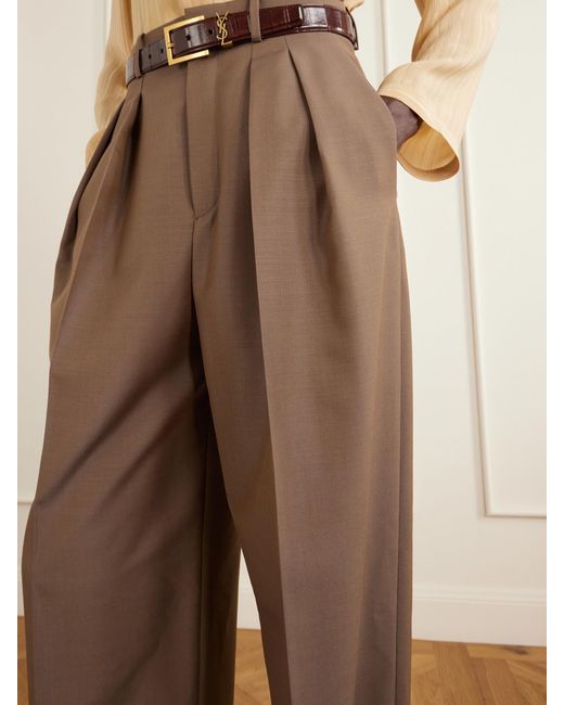 Saint Laurent Natural Straight-Leg Wool-Blend Pants