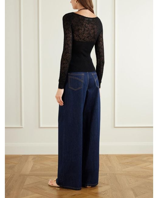 Zimmermann Black Pointelle Merino Wool-Blend Lace Top