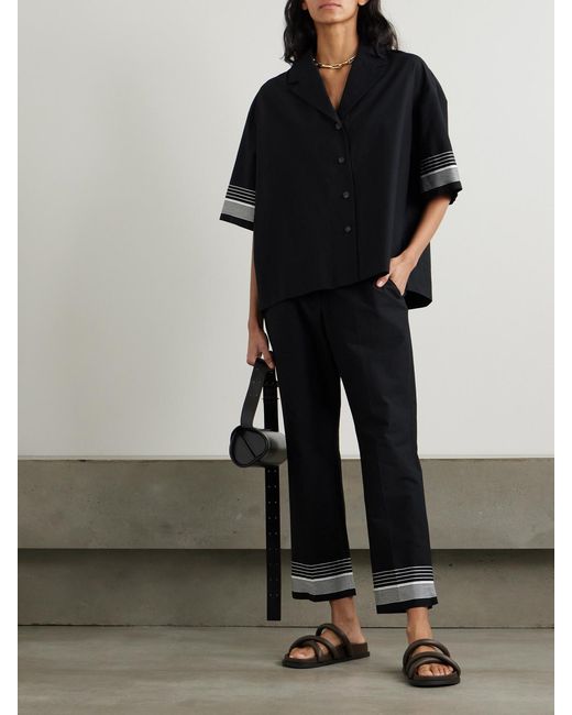 Joseph Black Tottenham Cropped Embroidered Cotton-Blend Straight-Leg Pants
