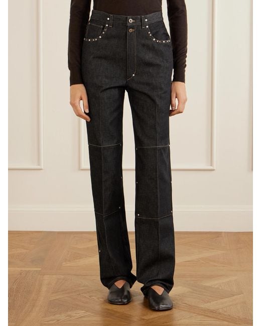 Lemaire Black High-Rise Studded Straight-Leg Jeans