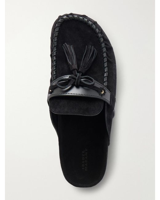 Isabel Marant Black Malvin Leather-Trimmed Suede Mules