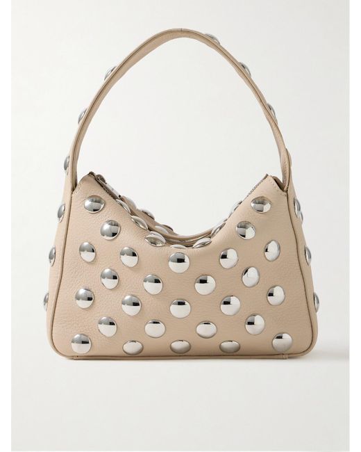 Khaite Natural Elena Small Studded Textured-Leather Shoulder Bag