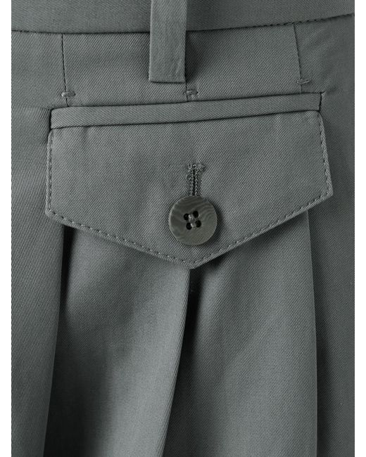 Tibi Gray Pleated Cotton-Twill Wide-Leg Pants