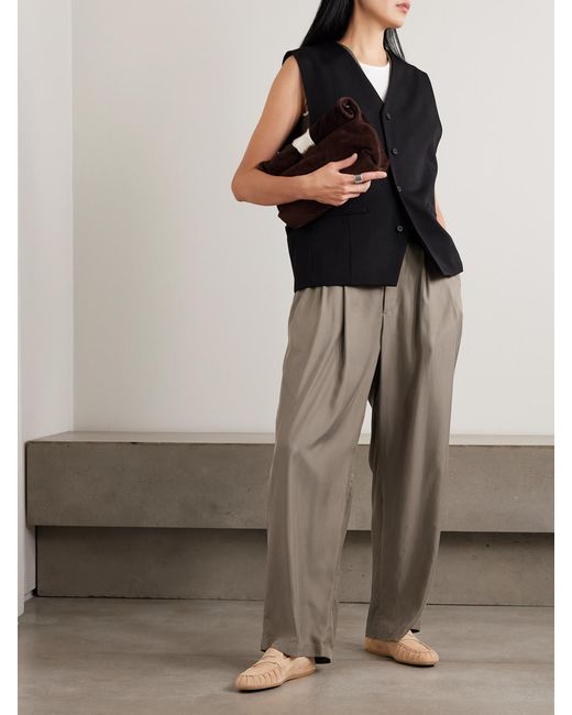 Ssstein Natural Pleated Twill Wide-Leg Pants