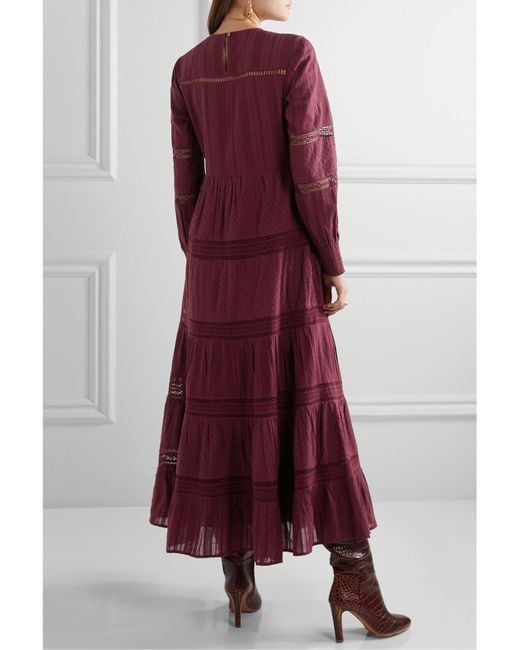 Sea Purple Pascale Crochet-Trimmed Embroidered Cotton-Voile Maxi Dress