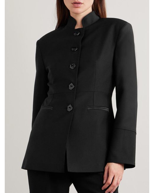 Violante Nessi Black Lille Satin-Trimmed Wool-Blend Blazer