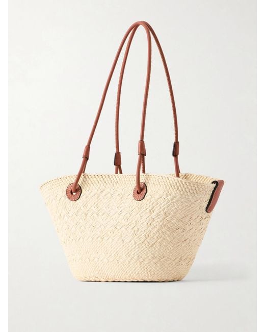 Loewe Natural Paula's Ibiza Anagram Basket Leather-Trimmed Raffia Shoulder Bag