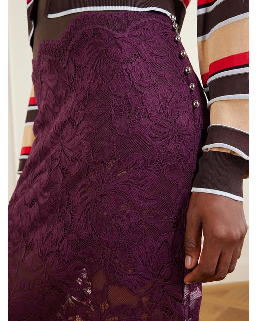 Rabanne Purple Bead-Embellished Lace Midi Skirt