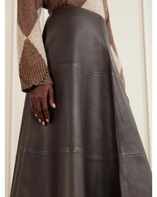 Altuzarra Gray Varda Paneled Leather Midi Skirt