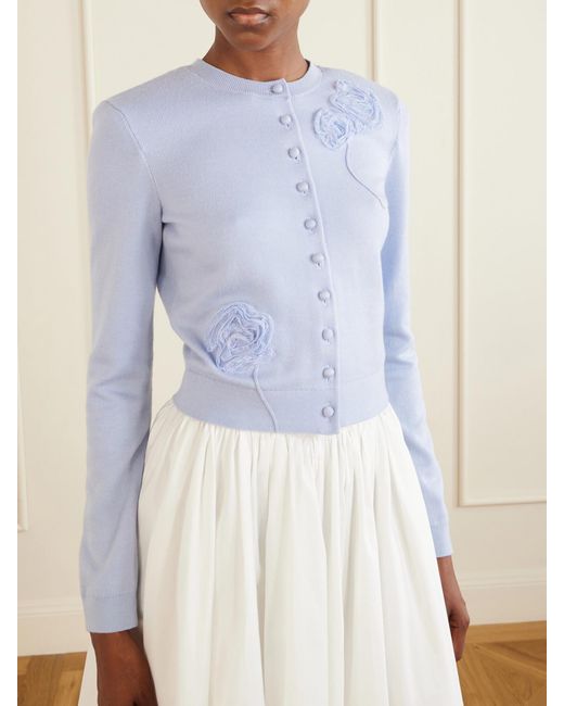 Self-Portrait Blue Appliquéd Knitted Cardigan