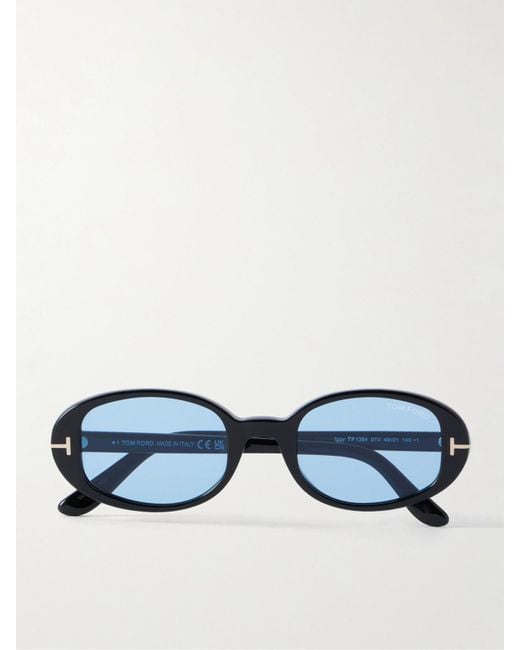 Tom Ford Blue Iggy Oval-Frame Acetate Sunglasses