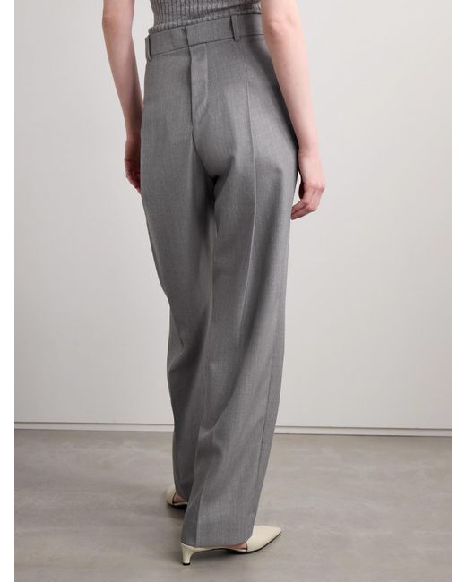 Victoria Beckham Gray Checked Wool Wide-Leg Pants