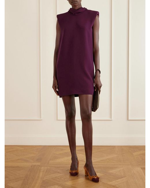 Valentino Garavani Purple Draped Silk-Cady Turtleneck Mini Dress