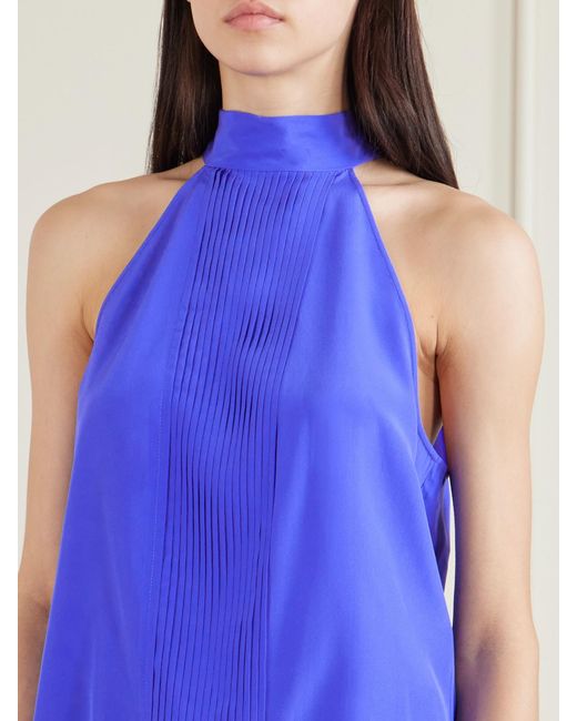 Tom Ford Blue Pleated Silk-Crepe De Chine Blouse