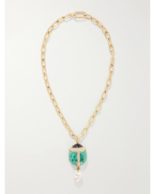 LaDoubleJ White Talismania-Plated Malachite Necklace