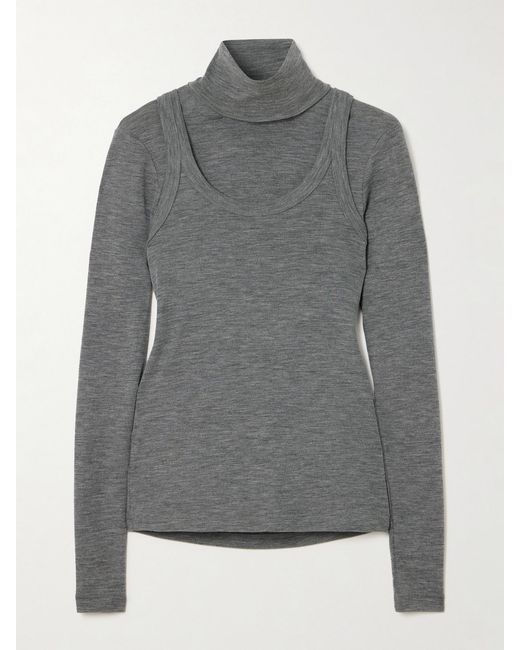Rohe Gray Convertible Layered Merino Wool-Jersey Turtleneck Top