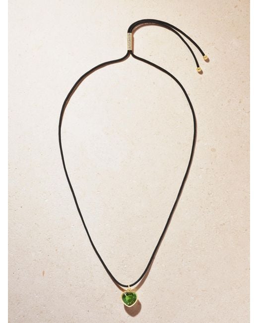 Ileana Makri Natural Heart Of Gaia 18-Karat Tourmaline, Diamond And Cord Necklace