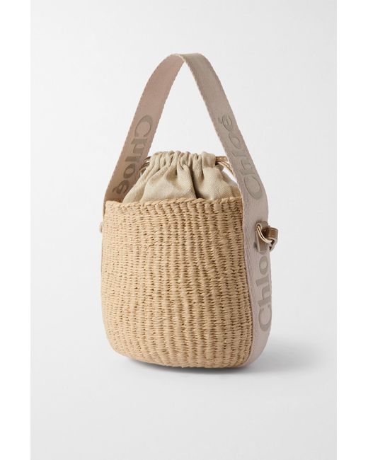 Chloé Natural Woody Small Leather-trimmed Raffia Basket Bag